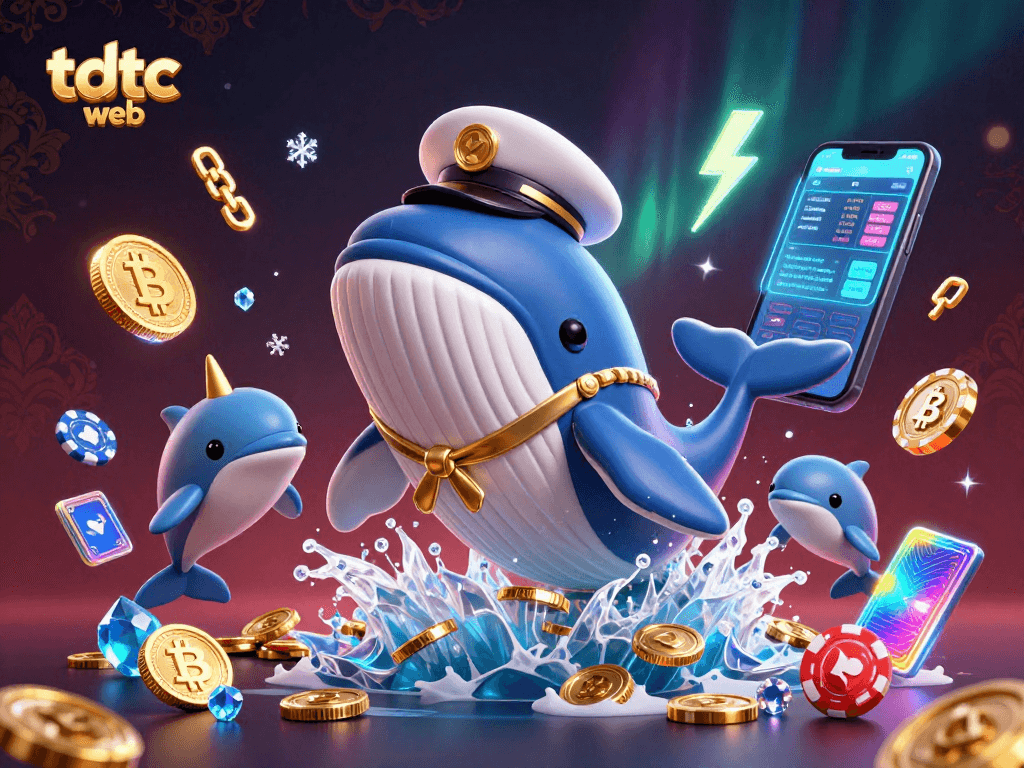 Play thrilling games on tdtc web with a 3D whale, poker chips, and crypto elements.