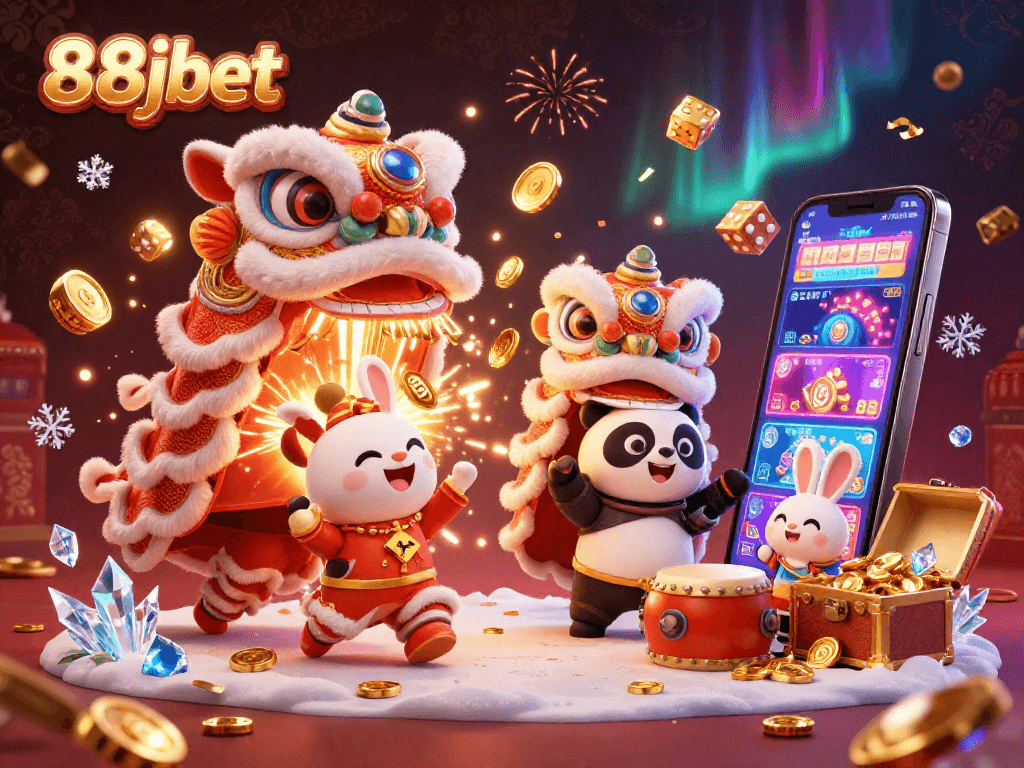 Experience 88jbet's thrilling casino atmosphere with vibrant lion dance and jackpot excitement!