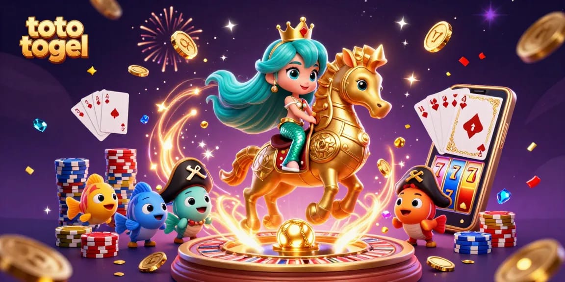 Begin your toto togel journey with an energetic scene featuring a mermaid and gaming elements.