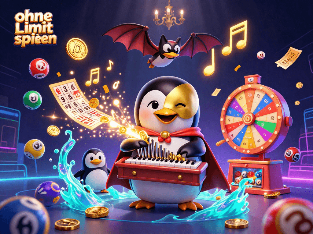 Experience ohne Limit spielen with this vibrant bingo-themed 3D illustration featuring dynamic lottery elements.