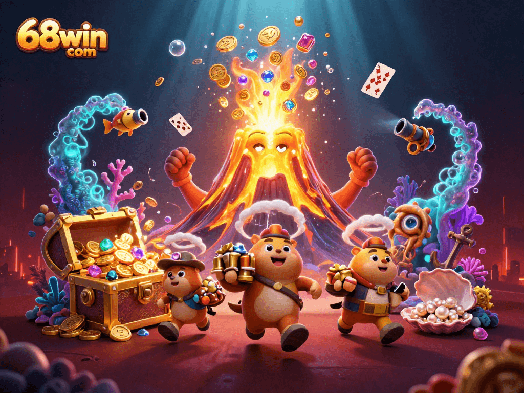 Experience thrilling wins at 68win com with an exciting eruption of gold coins and treasures!