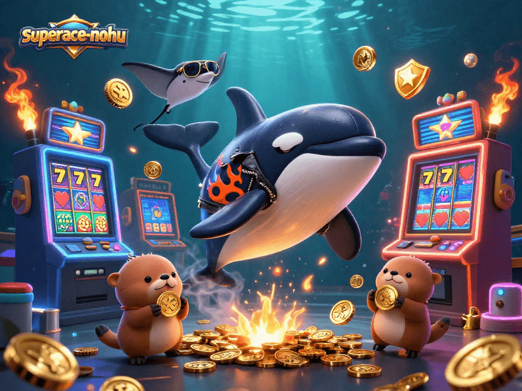 Engage with superace-nohu while enjoying a vibrant 3D casino scene with cartoon sea creatures and dynamic game elements.