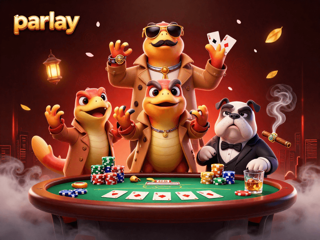 Place bets and parlay winnings with three cartoon raptors in a trench coat at a VIP casino
