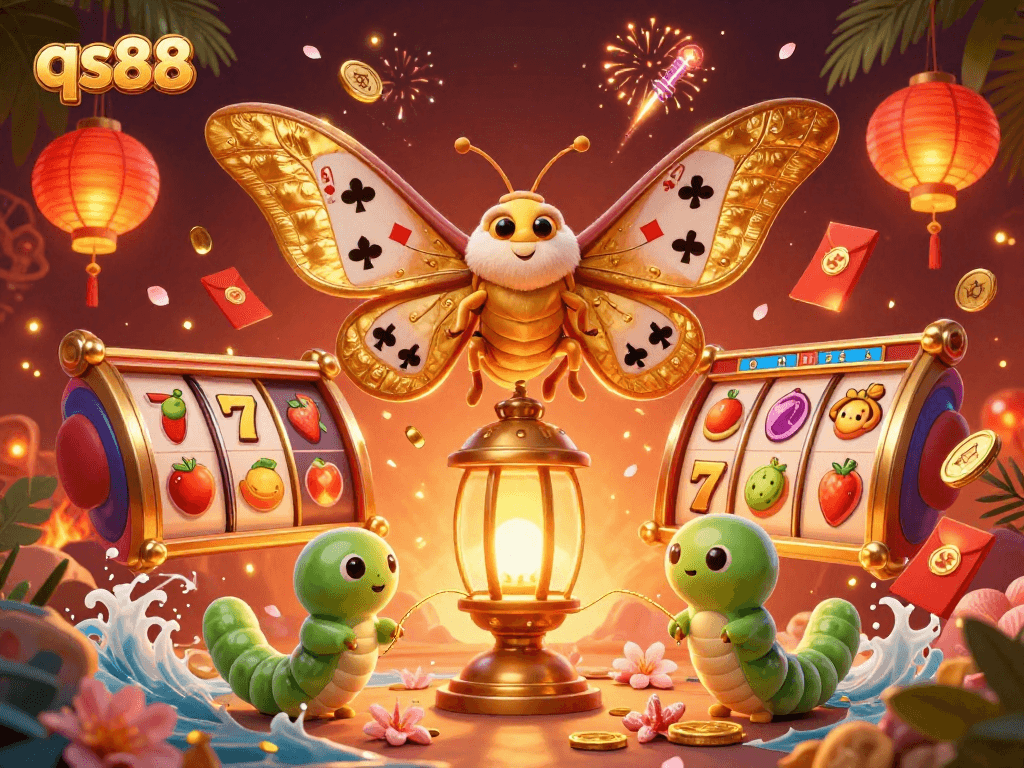 Engage with qs88 slots through colorful 3D illustration showcasing a vibrant casino scene.