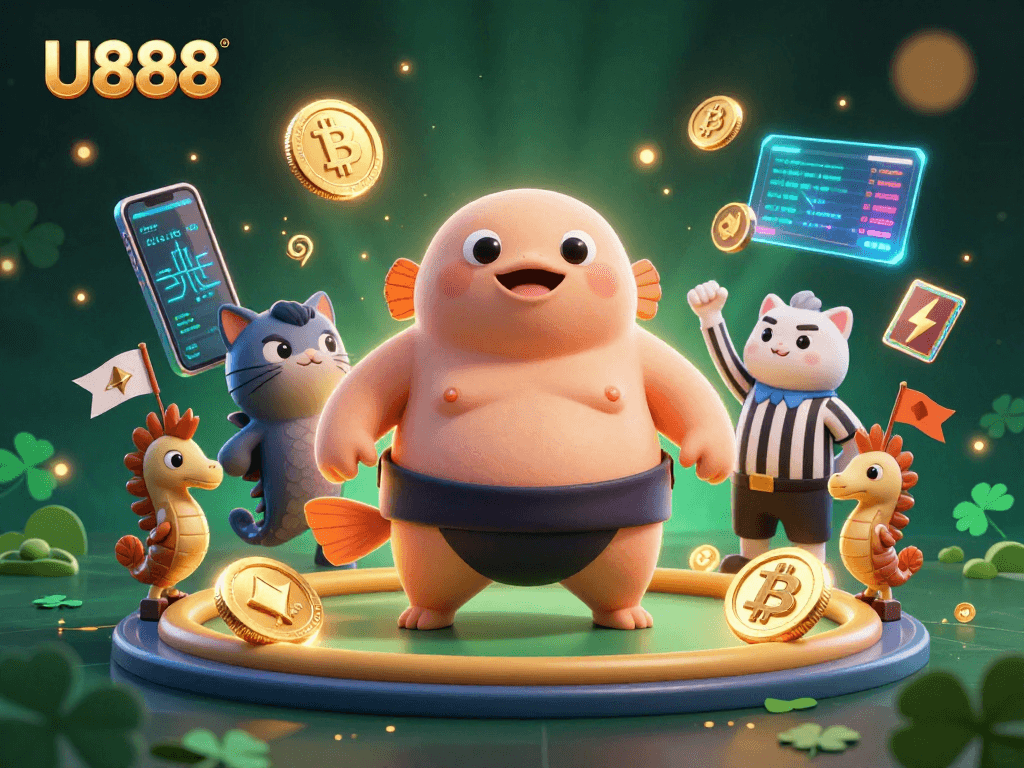 Win big at U888 with a captivating underwater gambling scene featuring a blowfish sumo wrestler.