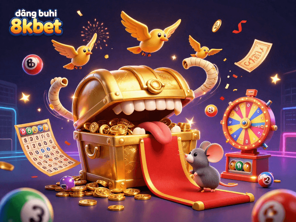 Experience the excitement of đăng ký 8kbet with vibrant lottery elements amidst a festive casino atmosphere.