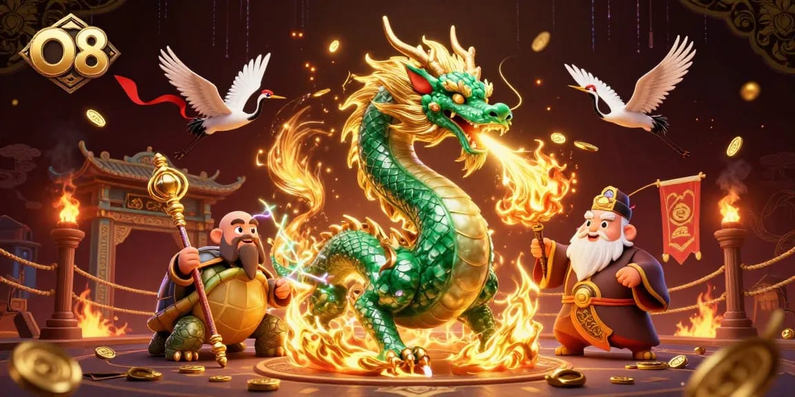 Experience the thrill of O8 with a dazzling dragon and sage in an exciting casino fantasy setting