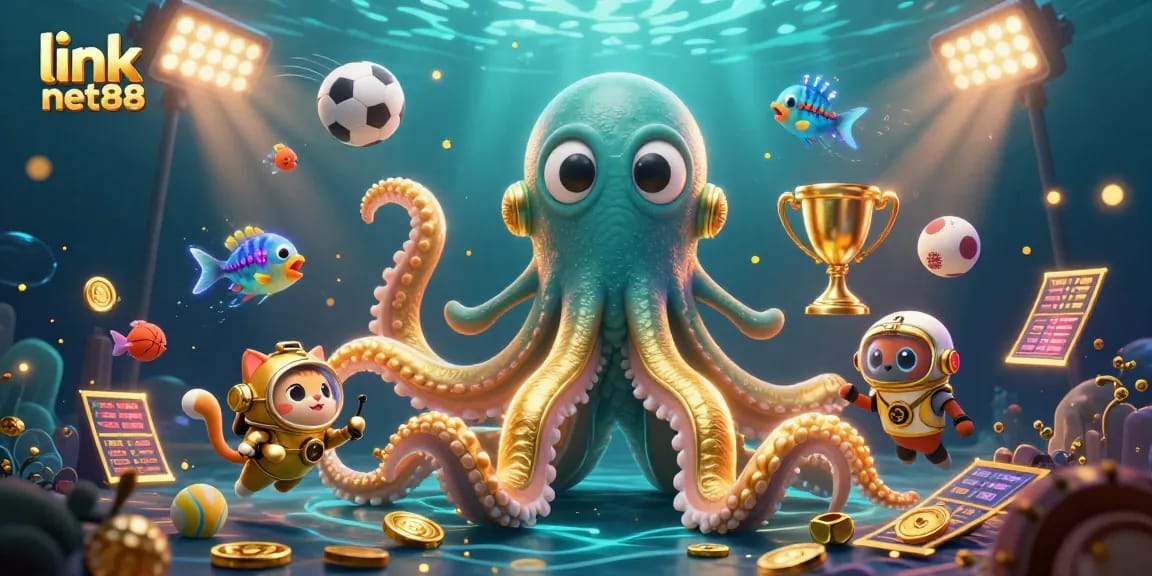 Experience the thrill of winning with link net88 as a colossal kraken, diving cat, and sports elements collide.