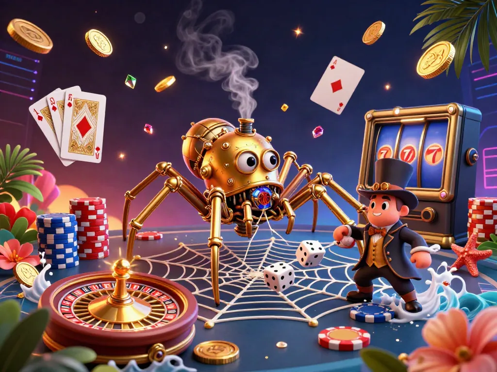 Engage with thrilling mn88 gaming experiences featuring a golden spider and poker elements.