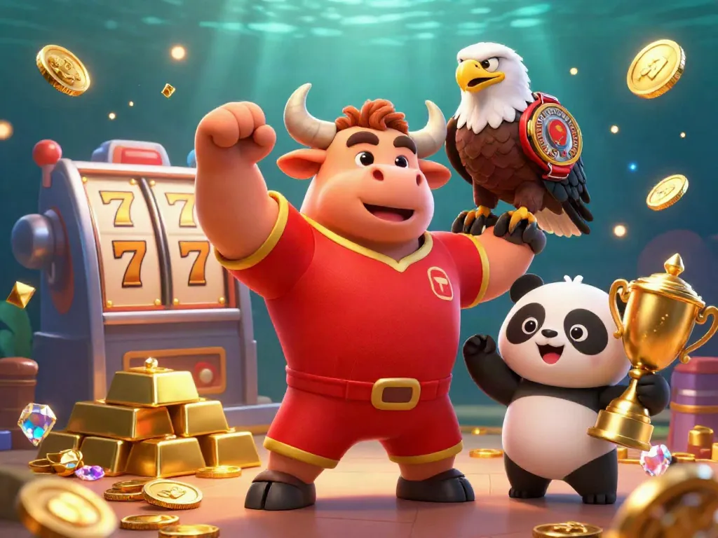 Engaging 3D illustration depicting slot characters celebrating with jackpots and treasures.