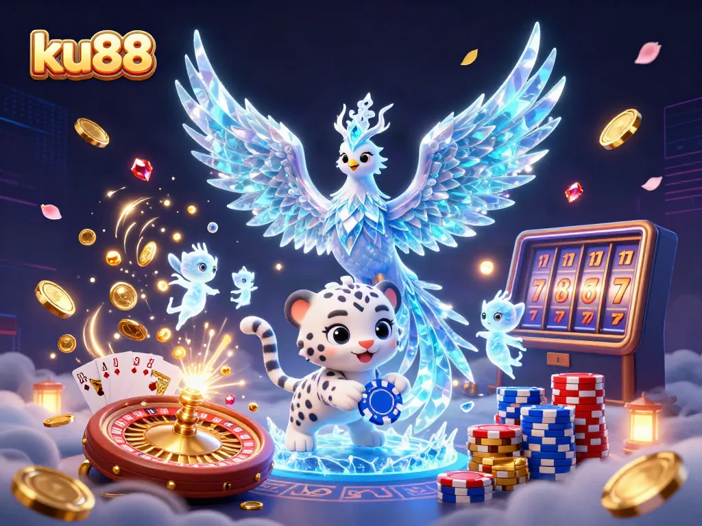 Experience thrilling online gaming at ku88 with a dazzling illustration of a vibrant casino scene.