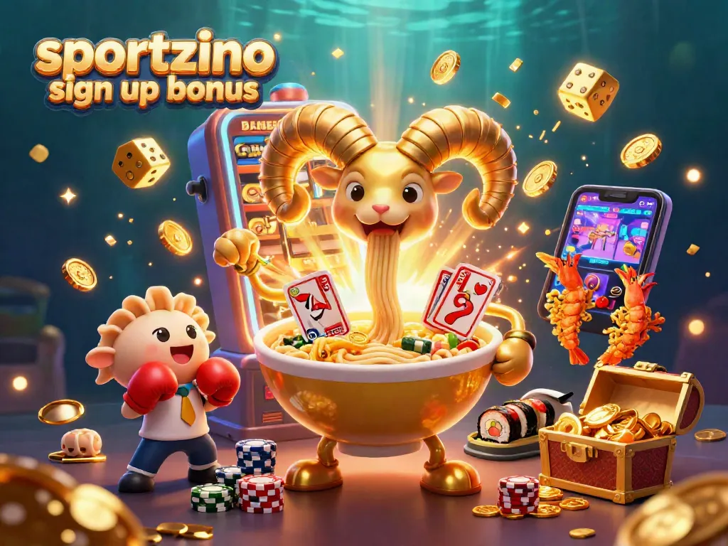 Engage with Sportzino sign up bonus for an exciting casino experience filled with vibrant elements and characters.