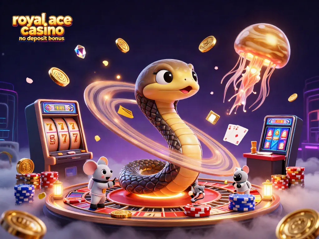 Experience the action of royal ace casino no deposit bonus with vibrant cosmic characters and slot reels.