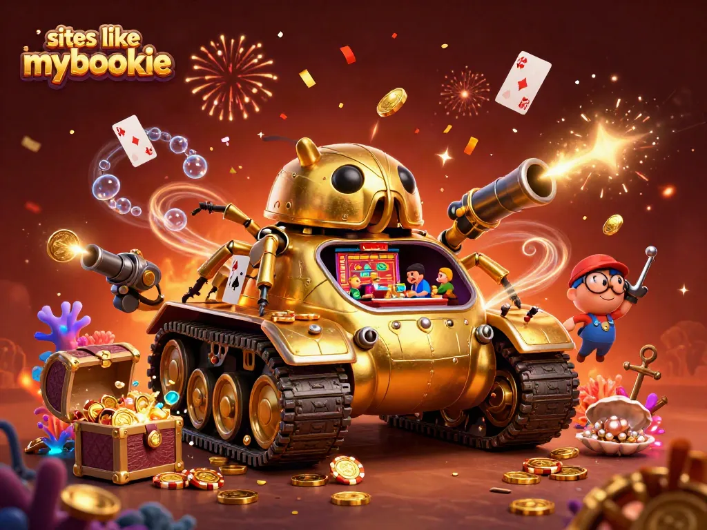 Exciting gaming action featuring sites like mybookie with a vibrant casino scene in a 3D beetle tank.