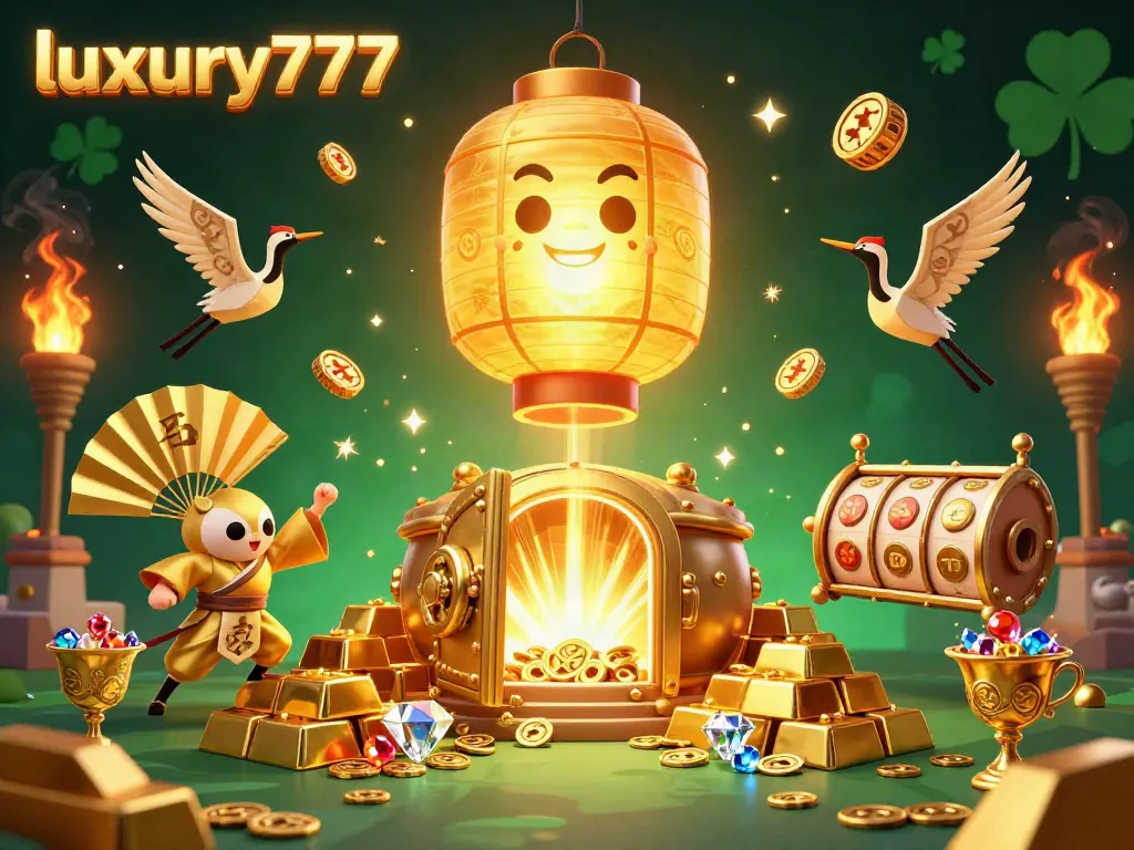 Engage in thrilling gameplay visuals with luxury777 while enjoying a dynamic golden casino scene filled with treasures.