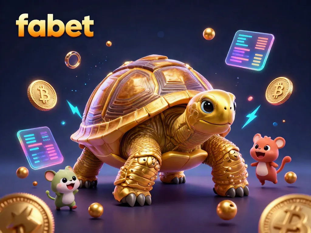 Join the excitement with fabet by playing on a golden pinball tortoise in a vibrant casino scene.