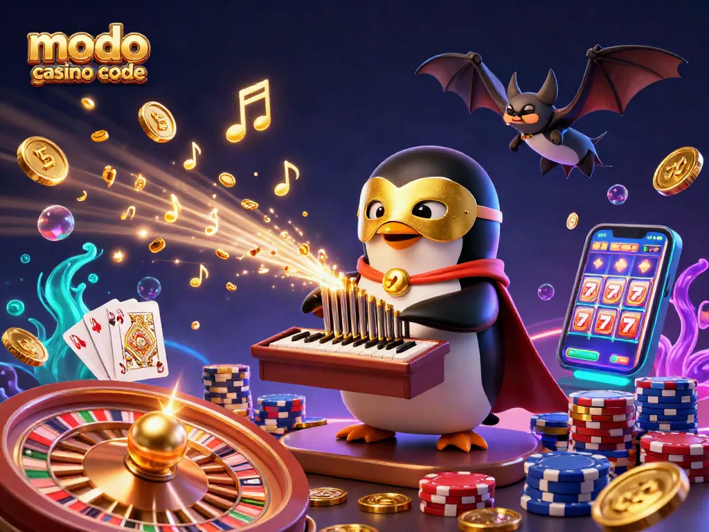 Play with the modo casino promo code and enjoy 3D casino elements, including slots and golden coins.