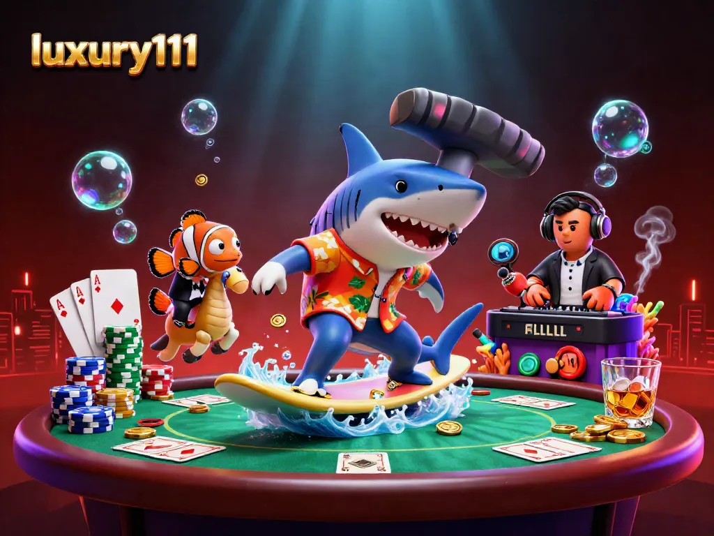 Join the luxury111 gaming adventure with vibrant casino characters in a dynamic sea of gold coins.