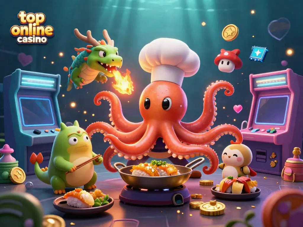 Experience the excitement of the top online casino with colorful characters and gaming elements.