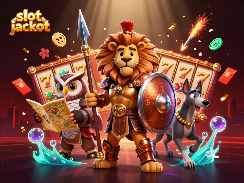 Spin and win with slot jackpot excitement, featuring vibrant 3D characters and elements of luck.