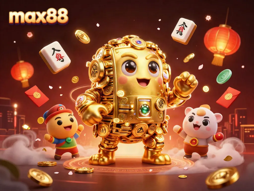 Engage in thrilling gameplay at max88 featuring a shimmering golden golem, symbolizing immense luck and prosperity.