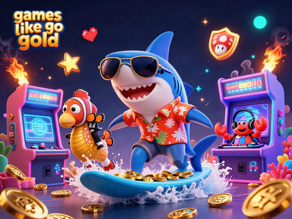 Play exciting games like Go Go Gold with vibrant visuals of a shark and clownfish enjoying casino fun.
