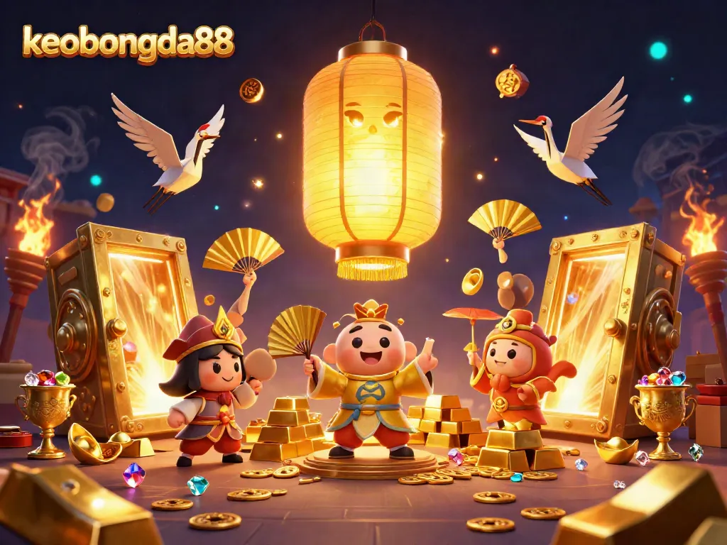 Bet on keobongda88 with golden lantern spirit illuminating a vibrant casino scene.