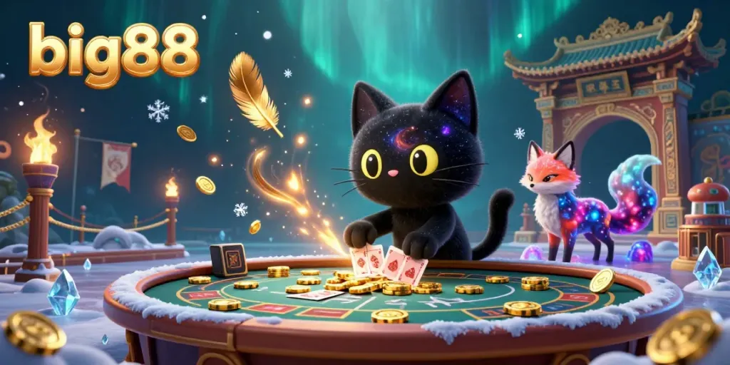 Experience the thrilling world of big88 with animated gaming elements and a cosmic atmosphere in this vibrant casino illustration.