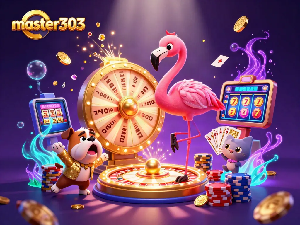Master303 menampilkan slot jackpot dan permainan menarik lainnya dalam ilustrasi kasino yang hidup.