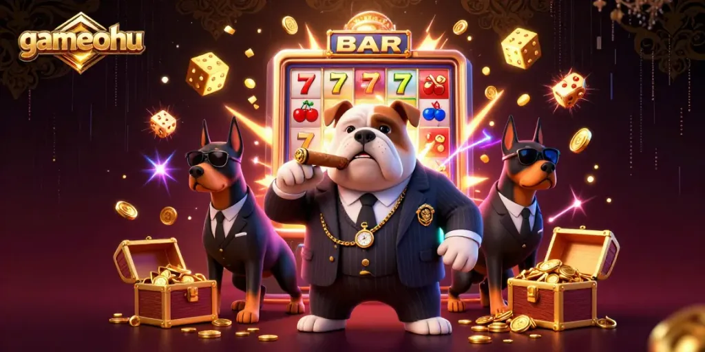 Engage with gamenohu's vibrant slot machine scene featuring lively characters and jackpot excitement.