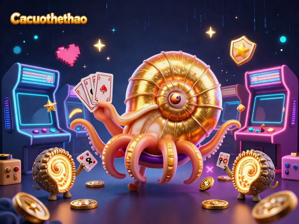 Cacuocthethao showcases an ancient nautilus as a roulette wheel, surrounded by vibrant casino gaming elements.