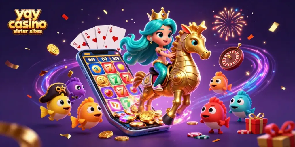 Experience the excitement of yay casino sister sites with vibrant gaming elements and colorful characters in a dynamic scene.
