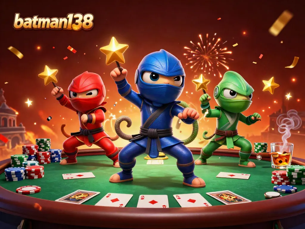 Engage in thrilling gameplay with batman138 as chameleons showcase poker strategies amid firework celebrations.