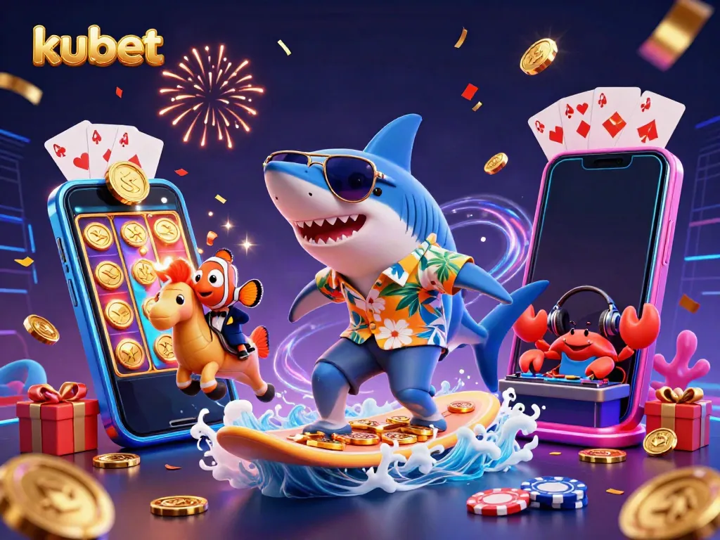 Experience the thrill with kubet's vibrant 3D casino illustration featuring unique characters in a rich, dynamic environment.