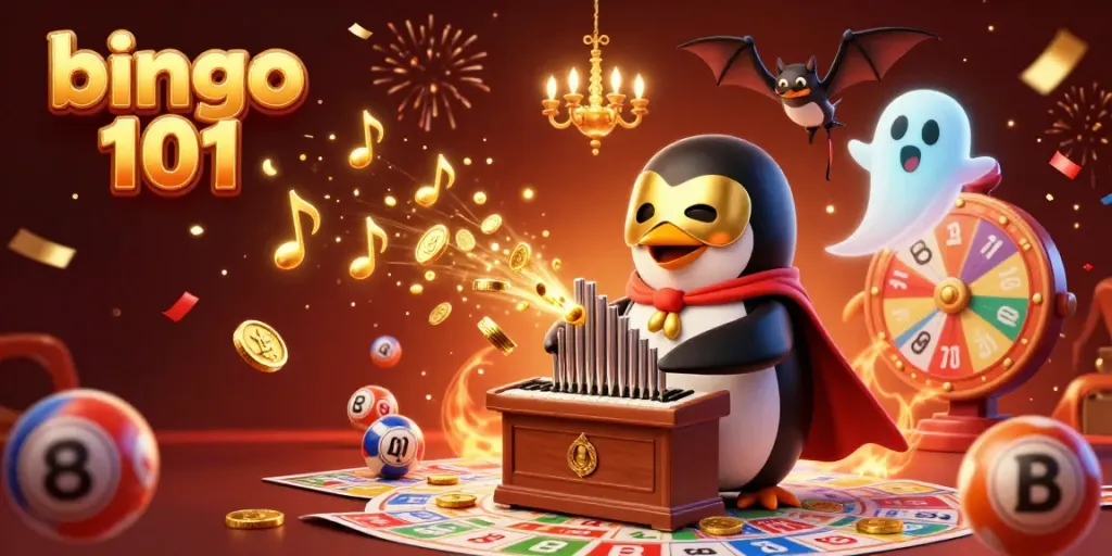 Permainan bingo 101 yang menarik dengan karakter penguin dan hiasan perayaan yang menakjubkan.