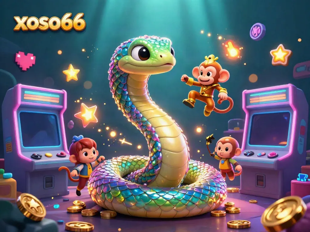 Xoso66 captures the thrill of gaming with vibrant characters and interactive elements in a dynamic, colorful casino scene.