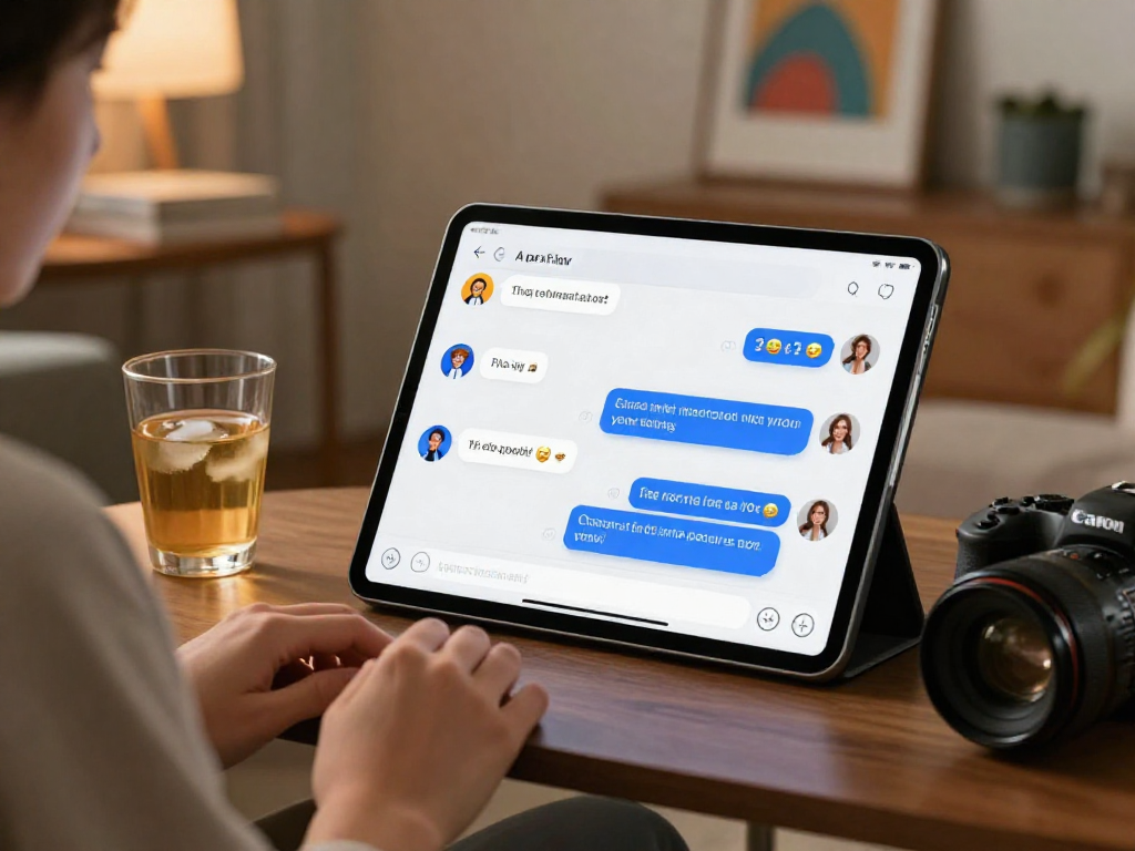 AI chat porn interface showcasing a lively conversation in a cozy setting, highlighting modern virtual assistant technology.