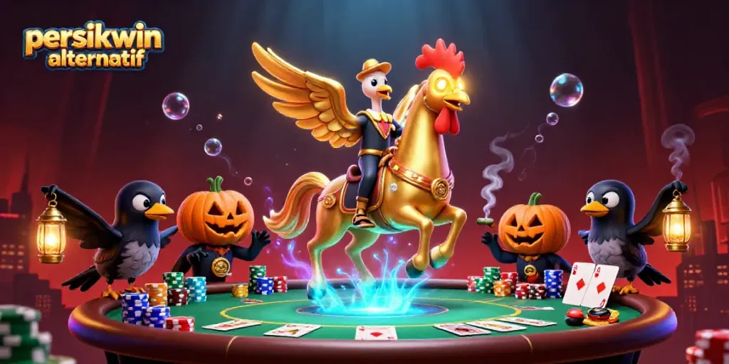 Menangkan jackpot di persikwin alternatif dengan ayam jantan emas dan harta karun kasino yang menawan.