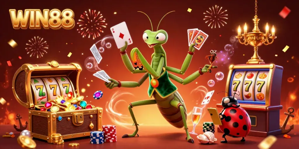 Experience thrilling gameplay with WIN88 in this vibrant casino-themed illustration showcasing a vibrant scene.