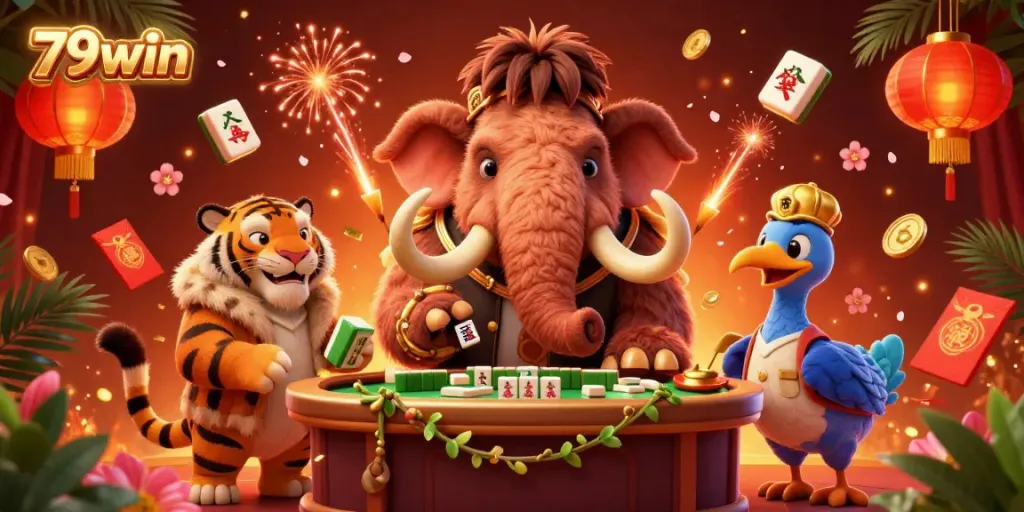 Join the excitement at 79win casino with colorful characters enjoying vibrant gaming elements.