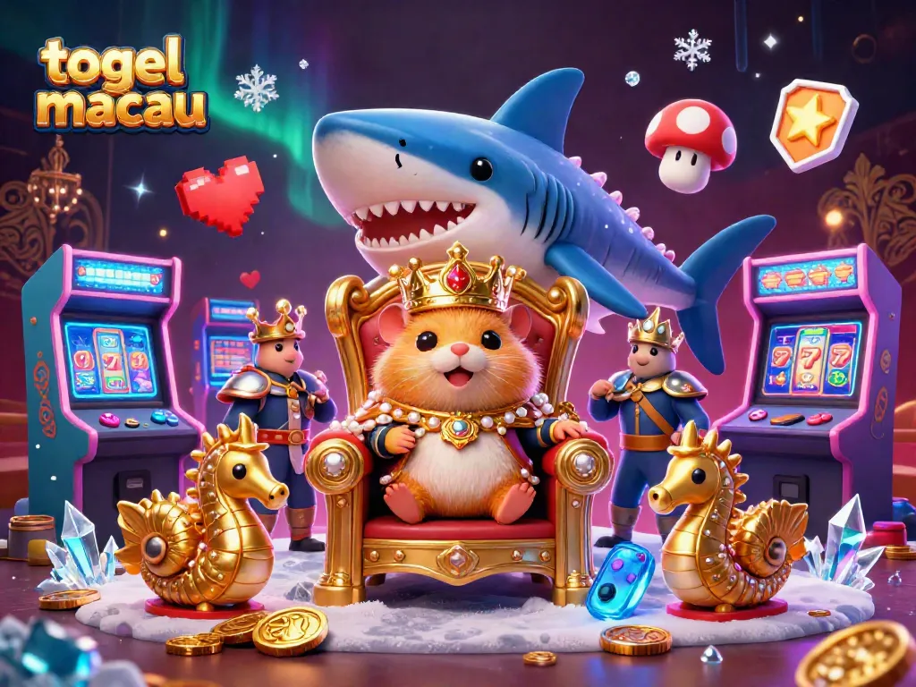 Engage in the thrilling togel macau lottery with a dynamic, colorful 3D illustration featuring a hamster king and vibrant game elements.