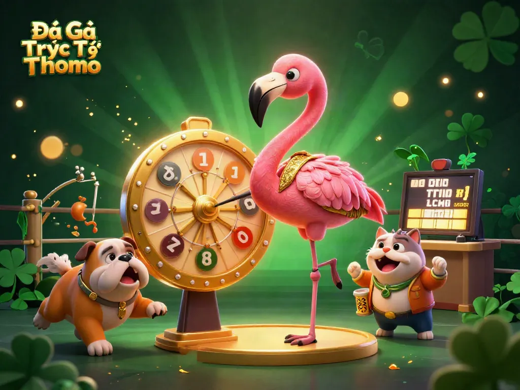 Engage with Đá Gà Trực Tiếp Thomo featuring exciting cockfighting action in a vibrant 3D digital art!