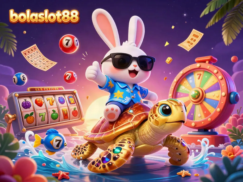 Experience the fun at bolaslot88 with an exciting 3D cartoon scene of gambling elements!