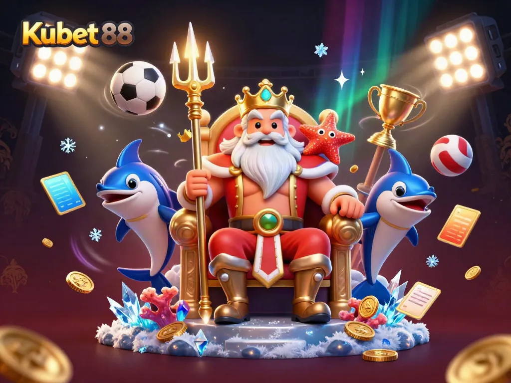 Engage with Kubet 88's dynamic gaming scene featuring Neptune and sports elements.