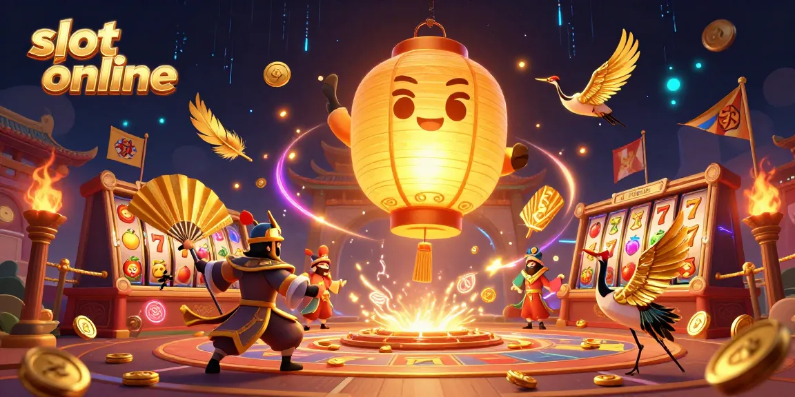 Menyemarakkan pengalaman slot online dengan simbol keberuntungan dan pahlawan kertas di kasino malam yang berani.