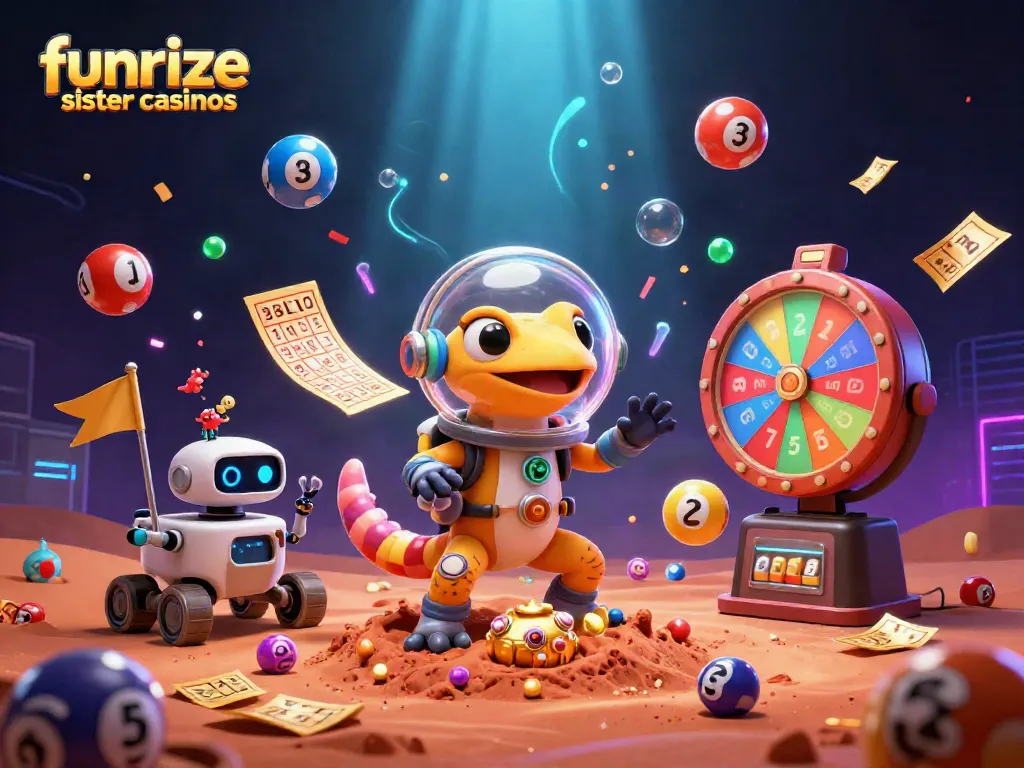 Engage with funrize sister casinos as a Martian gecko uncovers treasures in a golden casino.