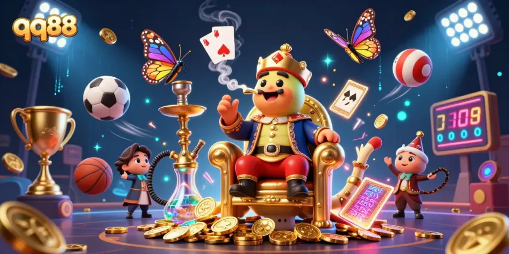 Engage with thrilling casino experiences at qq88 with a vibrant illustration of dynamic gaming elements.