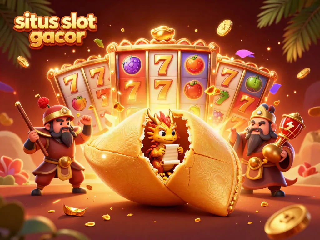 Experience thrilling wins at situs slot gacor with a vibrant 3D casino scene full of dynamic slot elements.