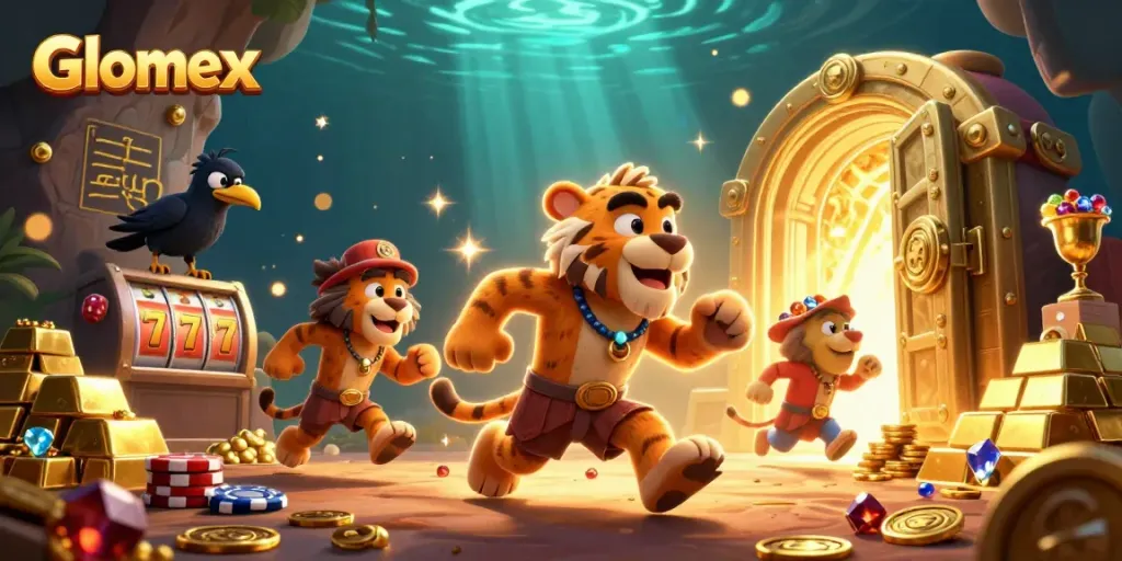 Experience thrilling gameplay with Glomex in a vibrant, prehistoric casino setting.