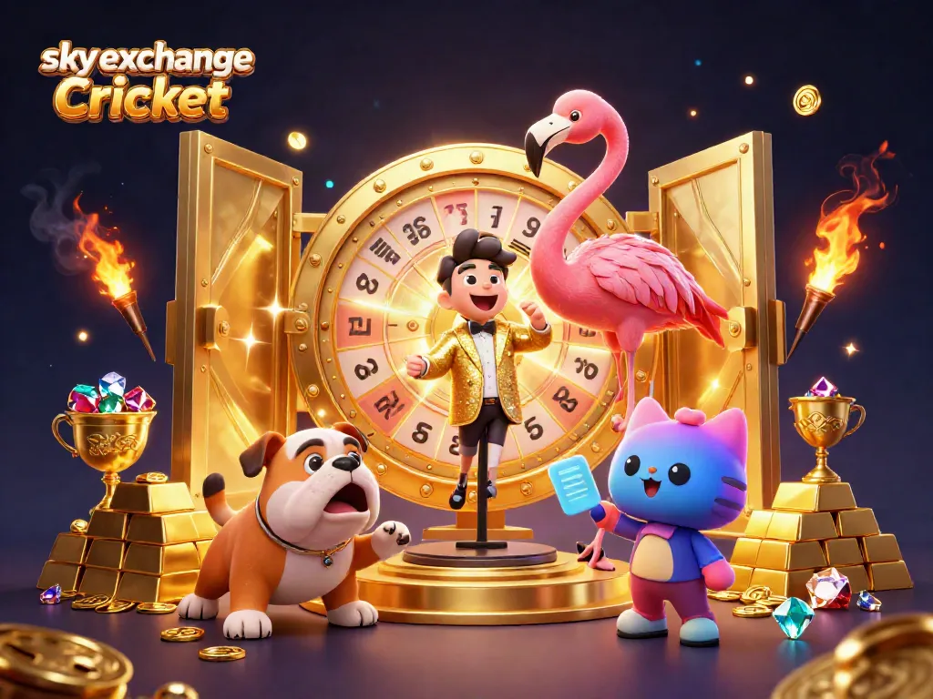 Win exciting rewards with sky exchange Cricket betting platform, showcasing vibrant casino elements and engaging characters.